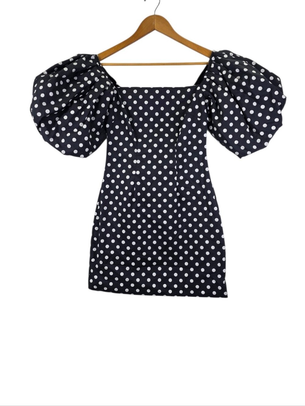 Caroline Constas Rebekah Black White Polka Dot Puff Sleeve Mini Dress Small New